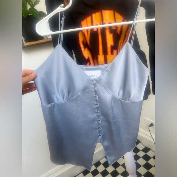 Nanushka Elia Button Down Blue Satin Charmeuse Camisole Size XS - Picture 10 of 15